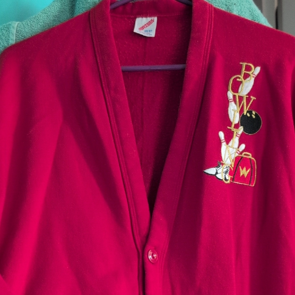 Unisex Red Bowling Themed Cardigan
